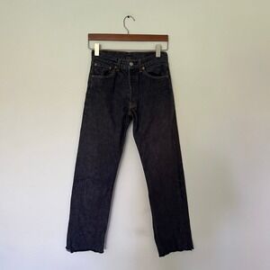 Levis 501 Original Fit Jeans Dark Indigo Raw Hem Straight Leg 28x34 (28x28)